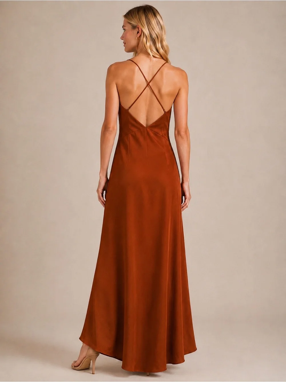 Abercrombie & Fitch Rust Satin Cross Back Maxi Dress Sz L 25967